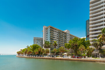 Highrise residential buildings in Brickell. Miami, Florida, USA Summer colors 2024