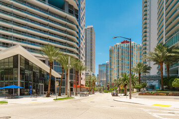 View down Brickell Bay Drive from 14th Street facing north. Miami, Florida USA 2024