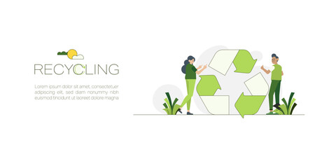 Recycling Concept. Charactor with recycle symbol. Zero waste and circular economy. Business and social responsibility for impact on environment. Flat vector illustration