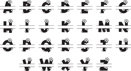 SVG Split Flower and Heart Monogram, A-Z Alphabet 26 Letters, Sign Monogram Name