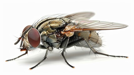 High-Resolution Close-up of Common Housefly on a Neutral Background