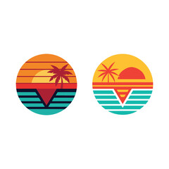 Colorful retro vintage sunset collection in vibrant gradient colors vector illustration.