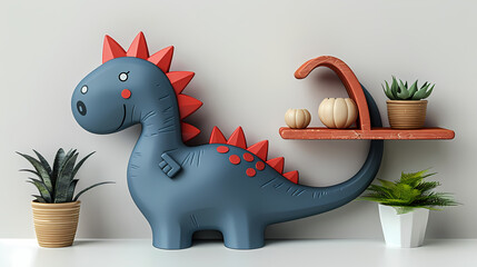 Supebe photo de décoration de chambre d'enfant avec des étagères en forme de dinosaure de couleurs
