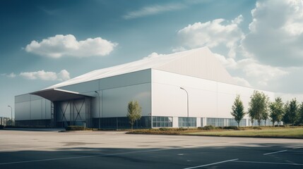 Obraz premium Modern warehouse with an angular roof design 