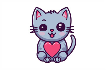 Obraz premium grey cat holdign heart vector sublimation mascot logo design