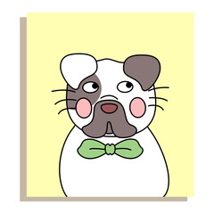 cute pug dog, Kawaii dog of Pug breed isolated on white background, Cartoon playful dog or puppy pet