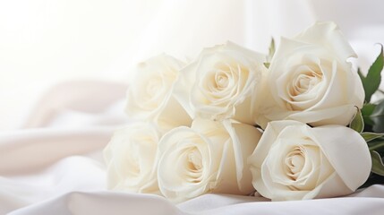 Obraz premium White roses bouquet on white background 