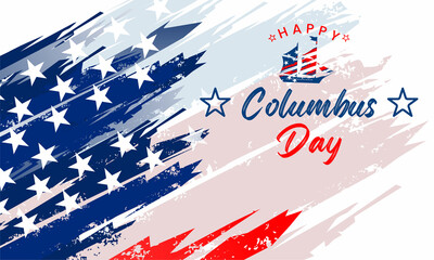 Happy Columbus Day , Columbus Day Celebration with the US flag, Ocean waves and Columbus ship - Holiday United States of America. We will be Closed on Columbus Day.