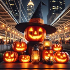 Glowing pumpkin, halloween