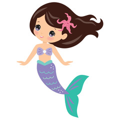 Beautiful sea mermaid vector cartoon illustration