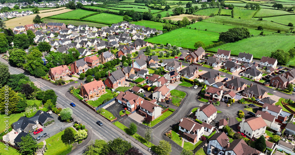 Wall mural aerial photo of residential homes in broughshane ballymena co antrim northern ireland