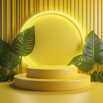  3D rendering of a yellow background with a podium scene for product display presentation