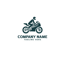 Obraz premium Motorcycle logo vector design. Motorcycle logo concept. Speed bike racer on the sport motorcycle.