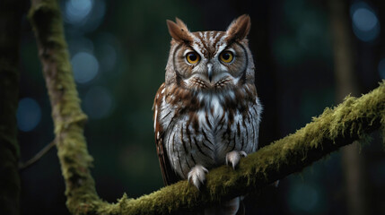 owl perched in the forest trees