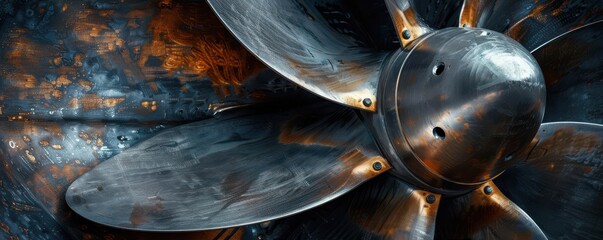 Close-Up of Metal Ship Propeller with Worn Rustic Texture