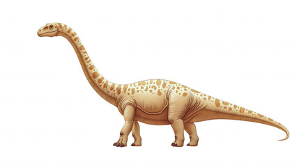 Realistic-Style Cartoon Sauropod Dinosaur with Long Neck and Pointed Tail on White Background