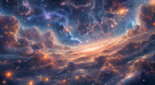 Celestial Dreamscape, Picture a surreal dreamscape filled with celestial elements like shimmering stars, swirling galaxies, and mystical constellations - Powered by Adobe