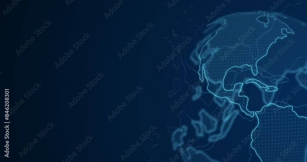 Poster hologram, global and network for map, planet and internet on dark studio background. empty, earth an