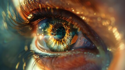 The eye is made up of digital pixels and have a realistic texture and shading
