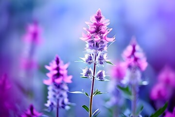 Fototapeta premium V1: Purple wildflowers blooming in a field with a soft, blurred background.