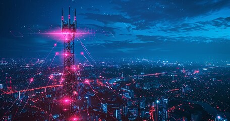 Antenna tower of telecommunication and Phone base station with TV and wireless internet antennas
