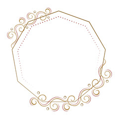 Ornate circular polygonal frame featuring intricate gold and red swirls, perfect for invitations, announcements, or decorative designs.