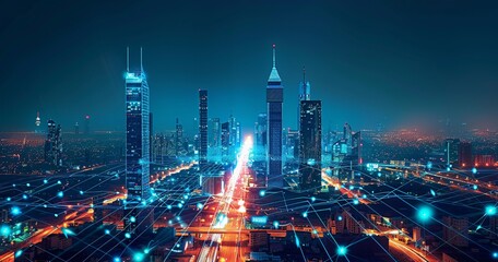 Fototapeta premium During the blue hour, the KAFD buildings in Riyadh, Saudi Arabia, stand out 