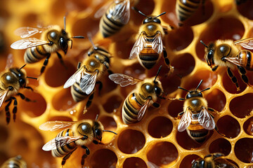 Wasps or Bees are producing honey in the nest