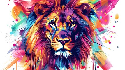 creative colorful lion king head on pop art style with soft mane and color background