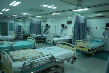 A well-equipped intensive care unit (ICU) in a modern Indian hospital