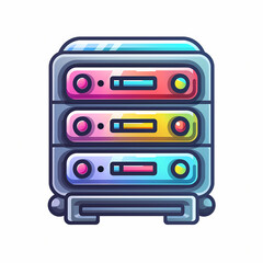 Fototapeta premium Colorful illustration of a server stack with different colored components, resembling a futuristic data storage system.