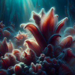 Illustration of the environment, including the appearance of space planets and various plants