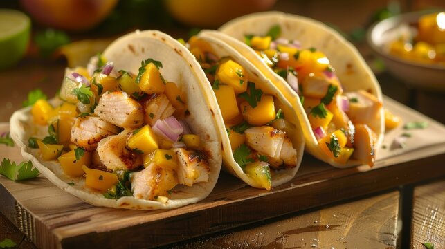 Vibrant fish tacos with a tropical touch made with seasoned mahi mahi and a mango habanero salsa.