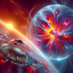 Illustration of the environment, including the appearance of space planets and various plants