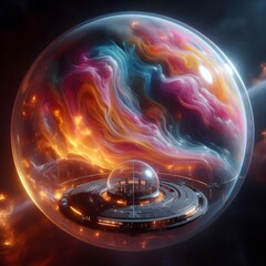 Illustration of the environment, including the appearance of space planets and various plants