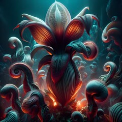 Illustration of the environment, including the appearance of space planets and various plants