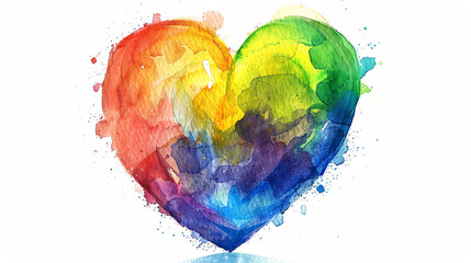 A heartshaped clipart, LGBT pride, watercolor illustration, rainbow colors, isolated on white background
