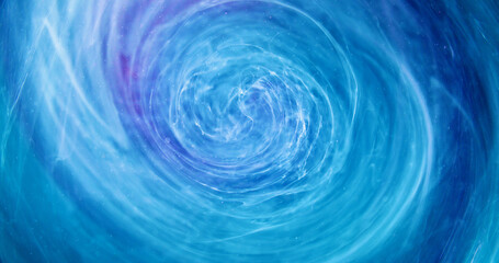 Color mist swirl. Paint water mix. Defocused blue glowing vapor texture ink whirlpool rotation spin flow abstract art background.