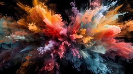 A kaleidoscopic explosion of color fills the screen as multicolored smoke patterns unfold on a black backdrop.