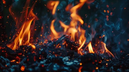 beautiful burning flames at night generative ai