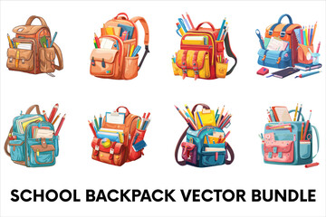 Fototapeta premium School Backpack Vector with School Accessories Stationery and study elements.