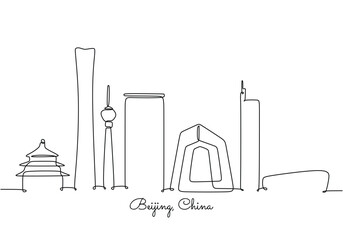 Beijing China skyline continuous line drawing. Building and architecture concept