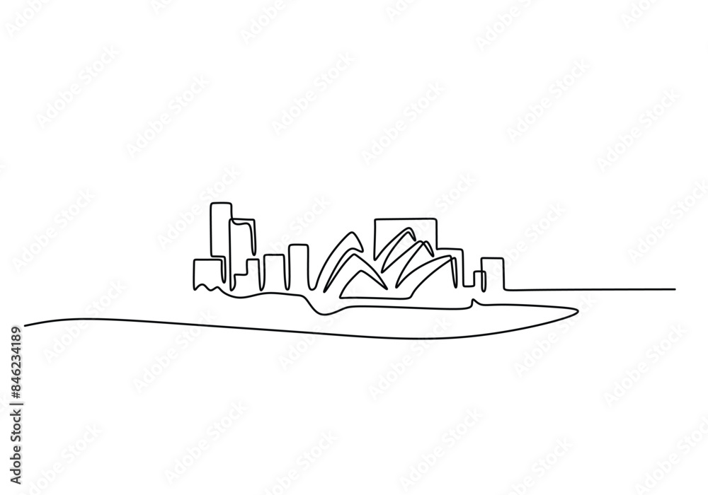 Wall mural australia skyline continuous line drawing. building and architecture concept in minimalist design - Wall murals