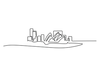 Obraz premium Australia skyline continuous line drawing. Building and architecture concept in minimalist design