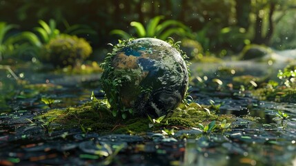 Environmental digital Earth with plants,