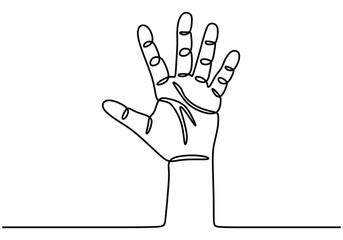Waving hand continuous line drawing. Hand gesture concept. minimalist vector illustration.