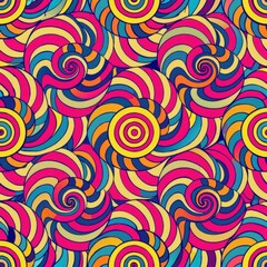 Fototapeta premium Seamless pattern of halftone retro swirls with a psychedelic vibe, Generative AI