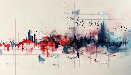 Financial graph with red and blue highlights,