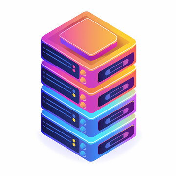 Colorful stack of digital servers representing modern data storage technology in an isometric design.