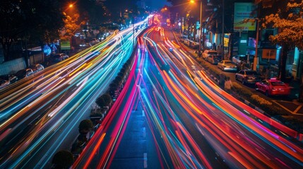 Obraz premium Blurred lights on the highway from passing cars